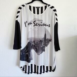 La Chapelle Black White Stripe I'm Serious Top Size Large